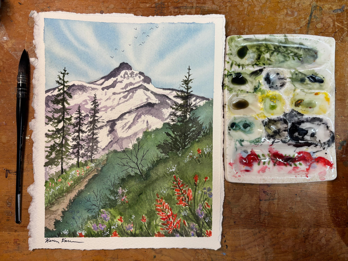 Original Watercolor Painting-8x10 Mount Rainier Trail