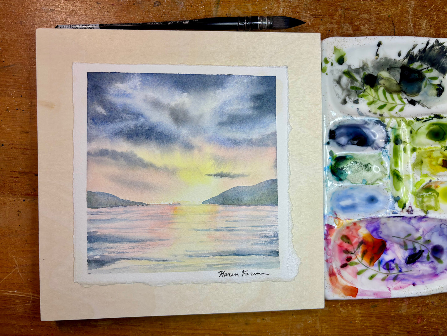 Original Hawaii Cloudy Sunset Watercolor Painting