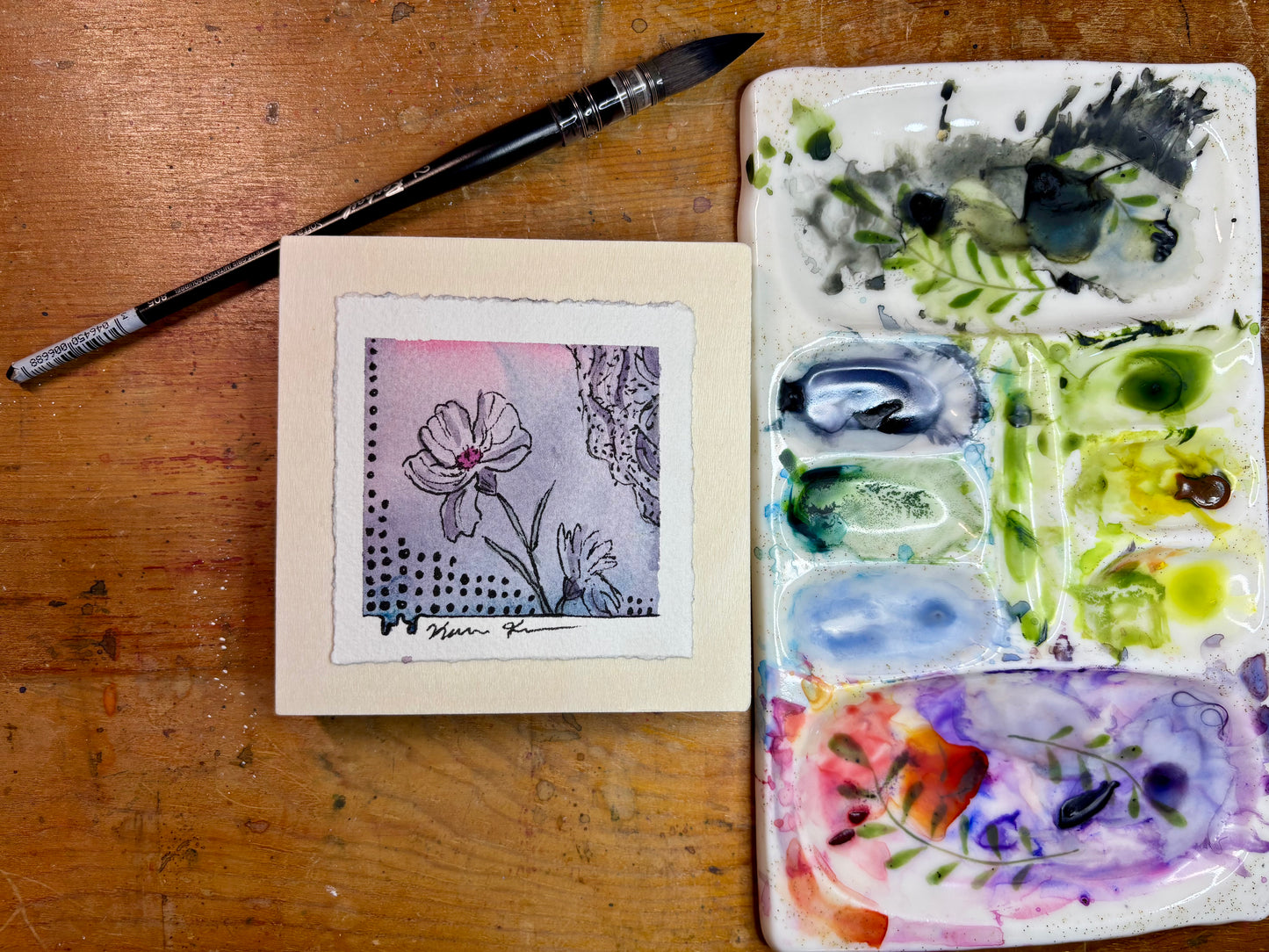 Original Painting 4x4 Wood Panel Flower