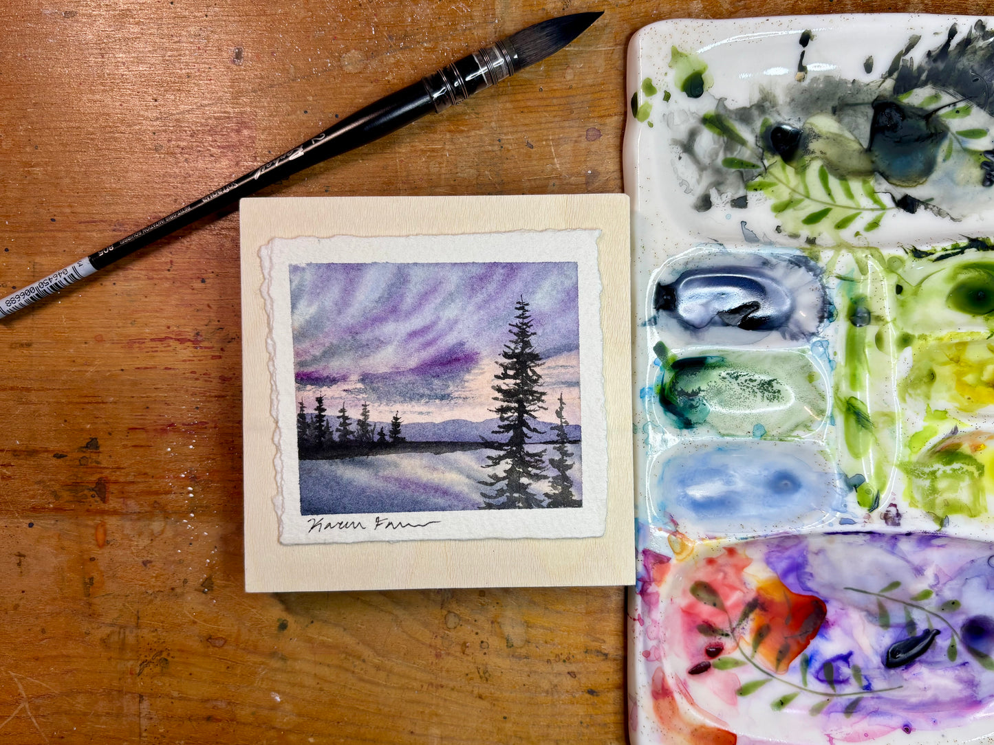 Original Painting 4x4 Wood Panel Mini Purple Sunset