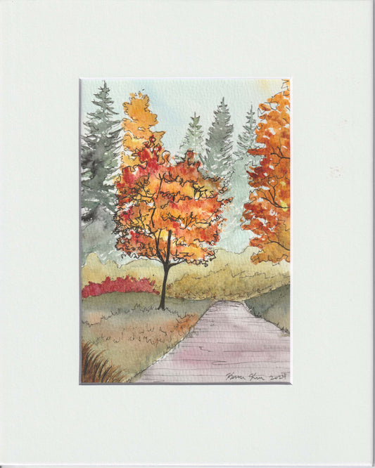 Original Watercolor Fall Oregon Hike 5x7