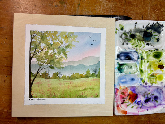 Original Spring Meadow Watercolor Painting