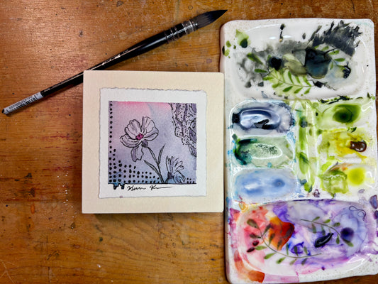 Original Painting 4x4 Wood Panel Flower
