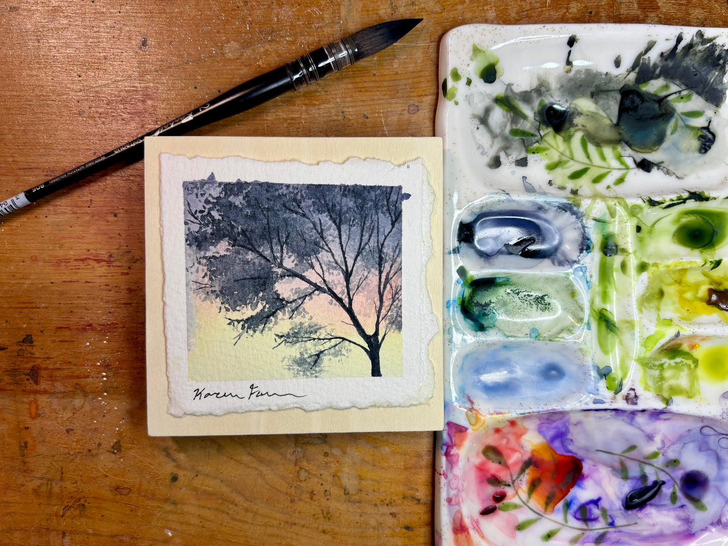 Original Painting 4x4 Wood Panel Tree Silhouette