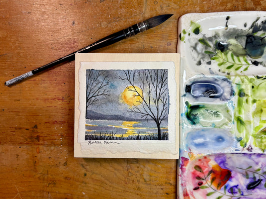 Original Painting 4x4 Wood Panel Full Moon