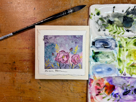 Original Painting 4x4 Wood Panel Flower 2