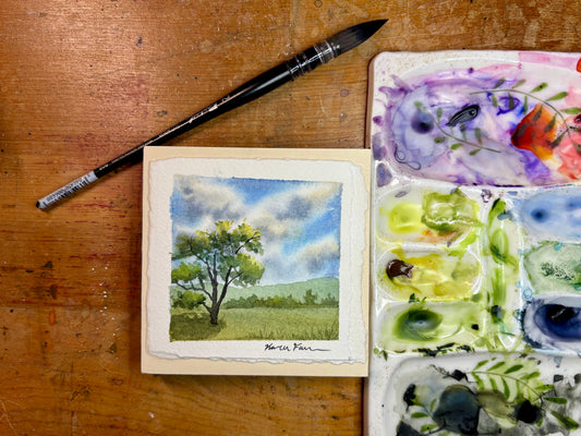 Original Painting 4x4 Wood Panel Cottonwood Tree