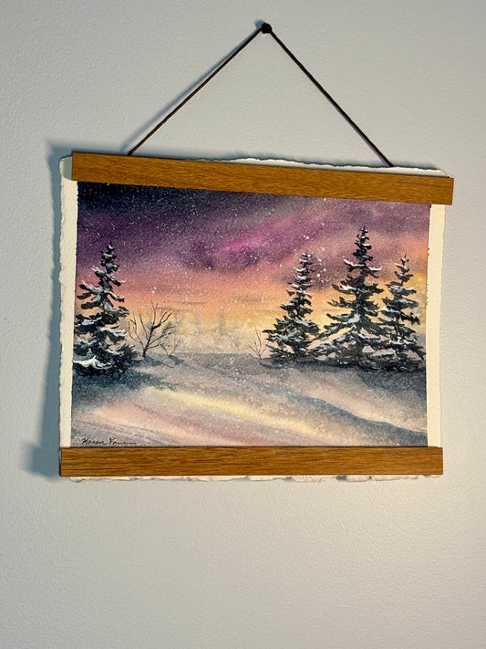 Original Watercolor Painting-8x10 Snowy Scene