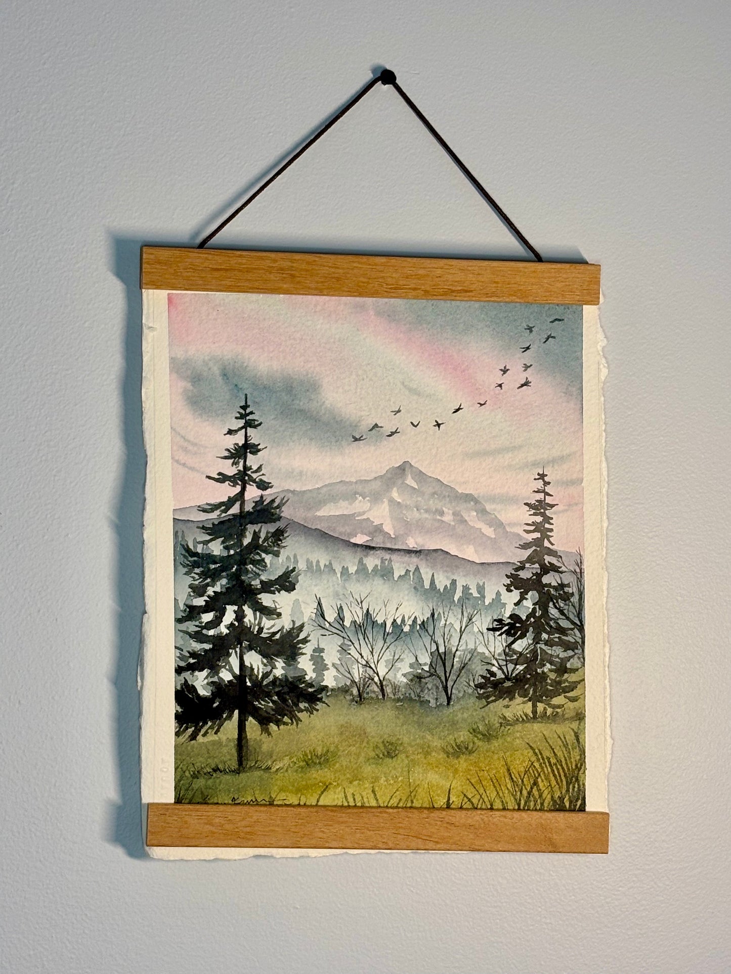 Original Watercolor Painting-8x10 Mountain Birds