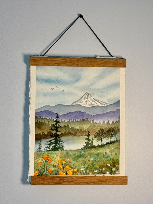 Original Watercolor Painting-8x10 Mount Hood & Wildflowers