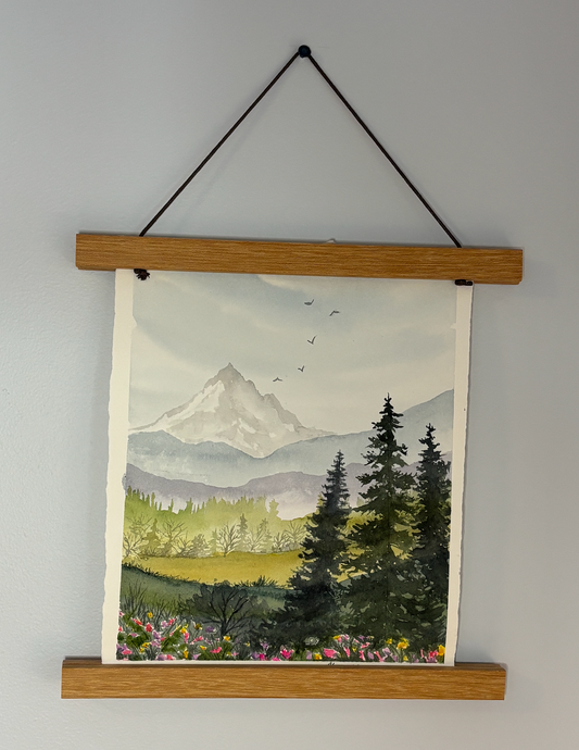 Original Watercolor Painting-8x10 Mount Hood Pink Blooms
