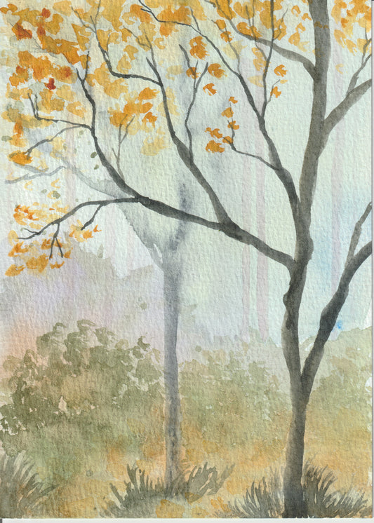 Original Watercolor Fall Forest 5x7